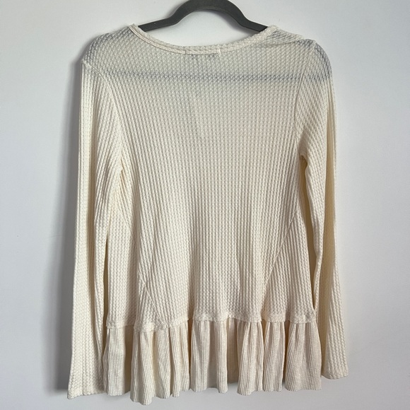 Eri + Ali Anthropologie Cream Waffle Knit V Neck Long Sleeve Shirt XS NWT - Picture 7 of 8